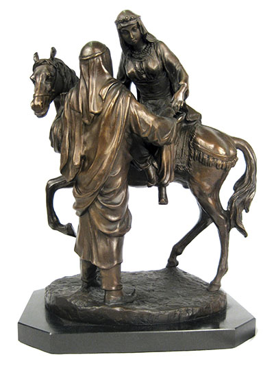 Couple With Horse Bronze Sculpture On Marble Base